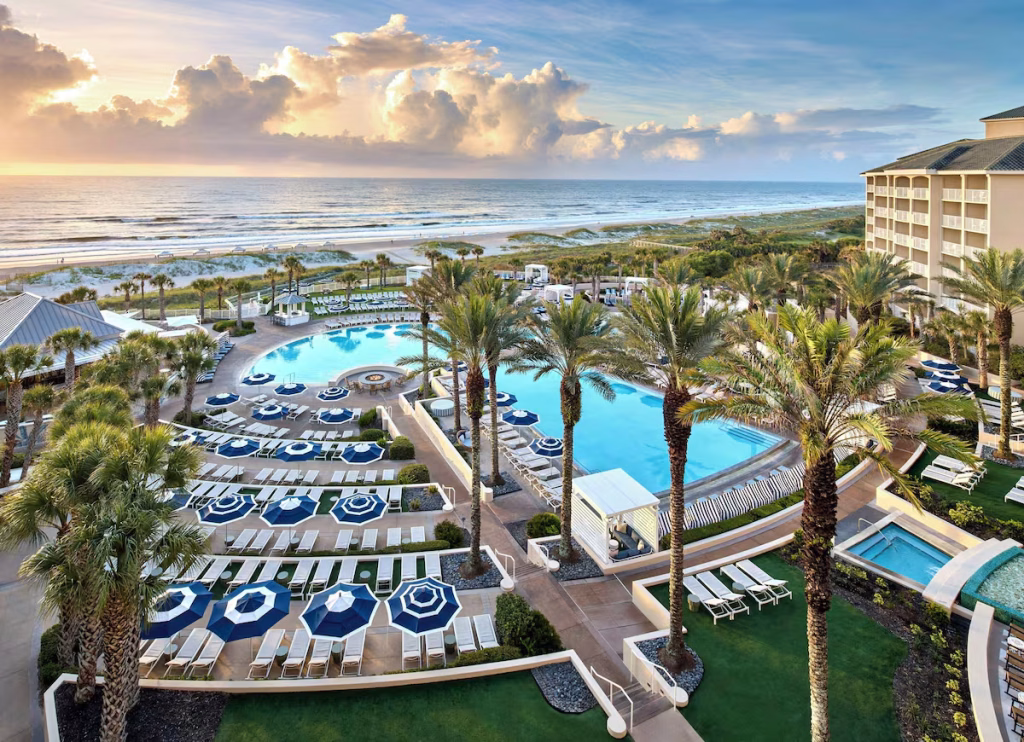 A large pool complex at one of the best family beach resorts