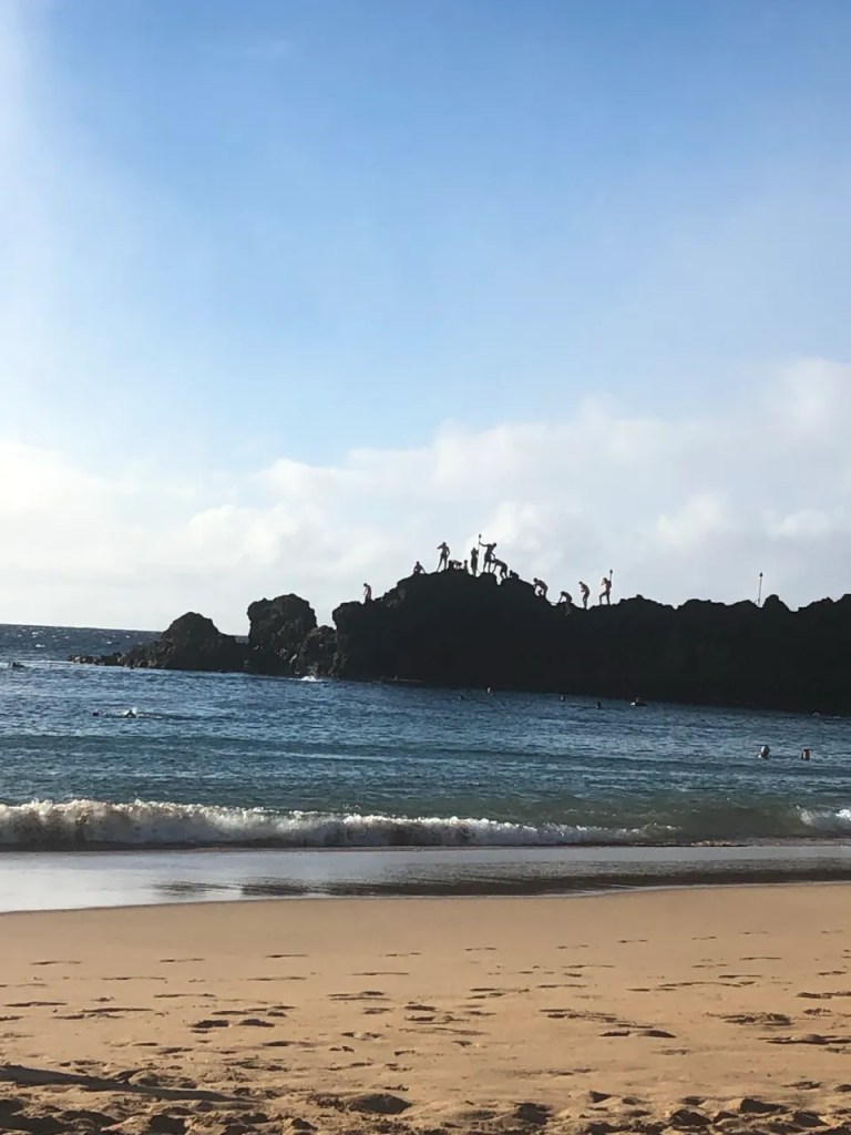 Cliff jumping is popular at Black Rock beach Maui