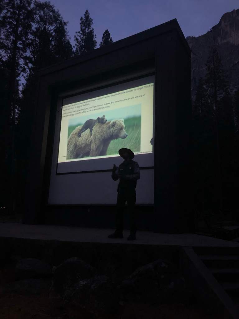 A ranger program being shown at Lower Pines Campground in Yosemite