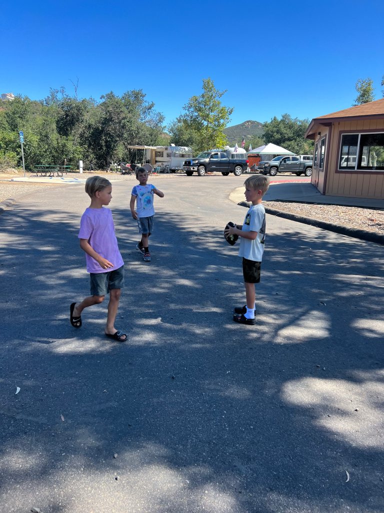 Playing near the pavilion at Dos Picos campground