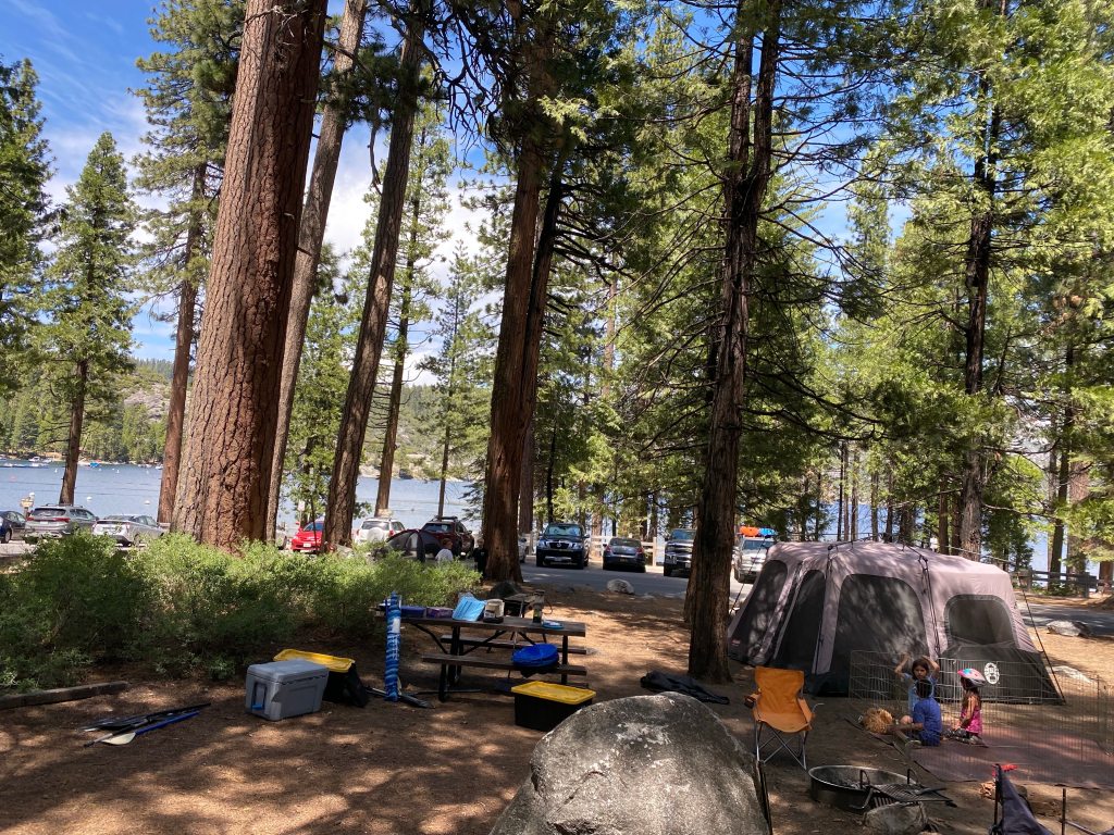 Our campsite set up while Pinecrest camping at Pinecrest Lake