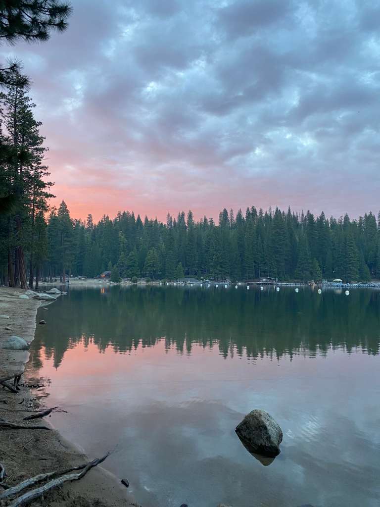 A beautiful sunset on the lake while Pinecrest camping