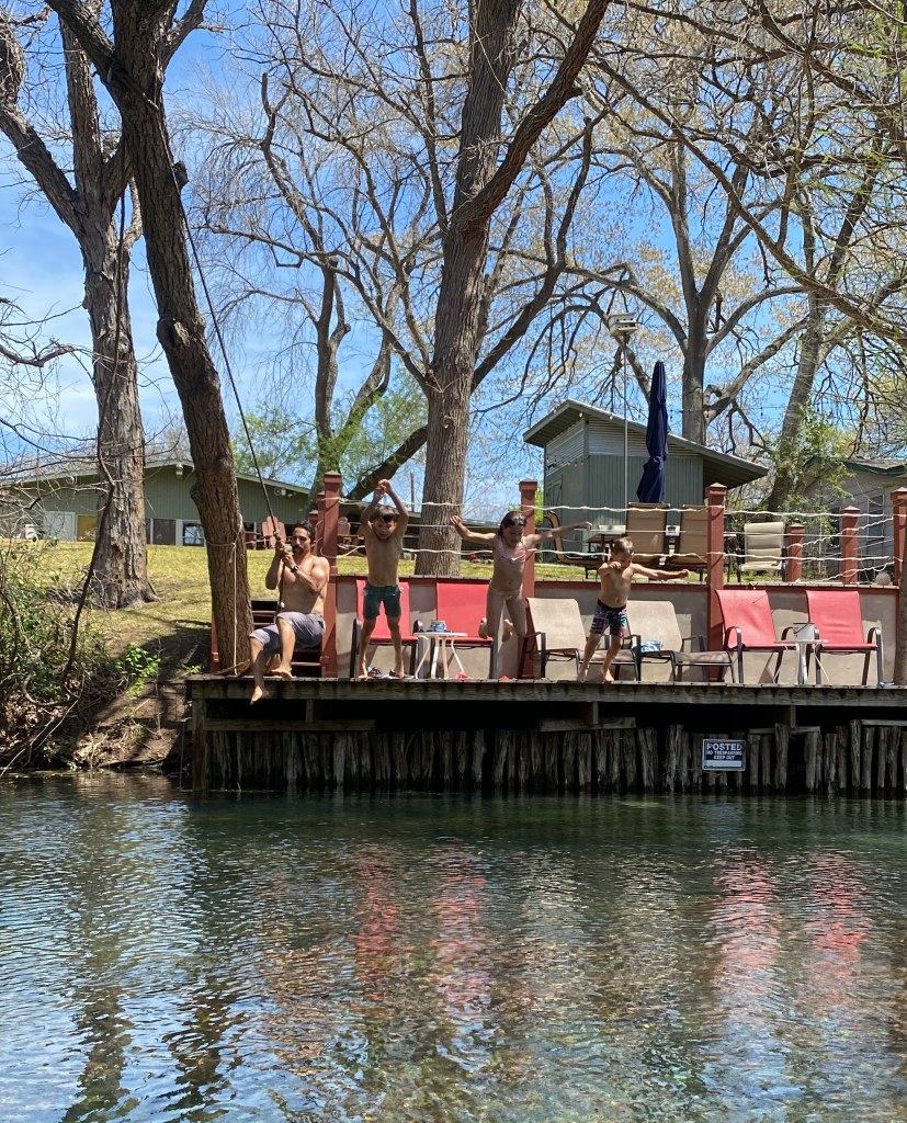 Having fun on the rope swing during our Texas family vacation