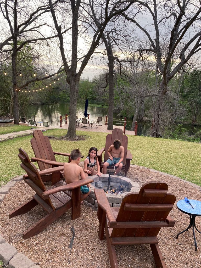 Texas family vacations on the river with a firepit