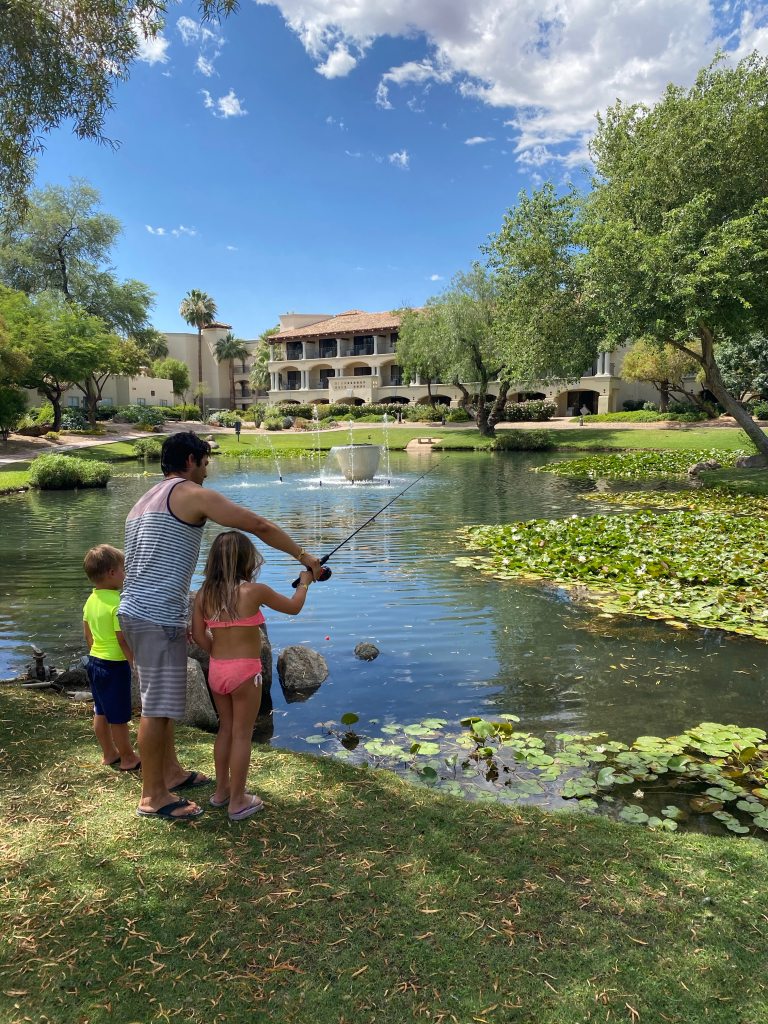 There is fishing onsite at this Scottsdale family resort