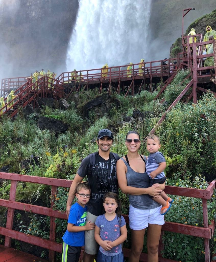 Our family picture during the Niagara Falls Cave of the Winds tour.