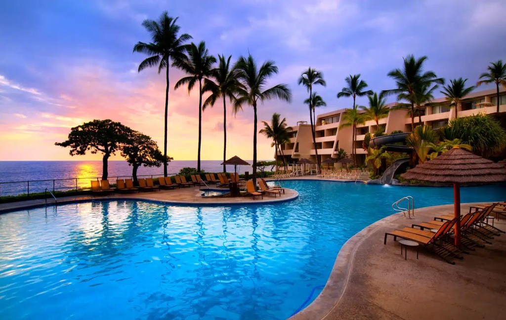 The Outrigger Kona Resort is one of the best family Hawaii resorts. We love the waterslide!