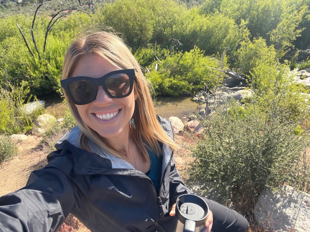 Enjoying my coffee creekside at Hurkey Creek campground
