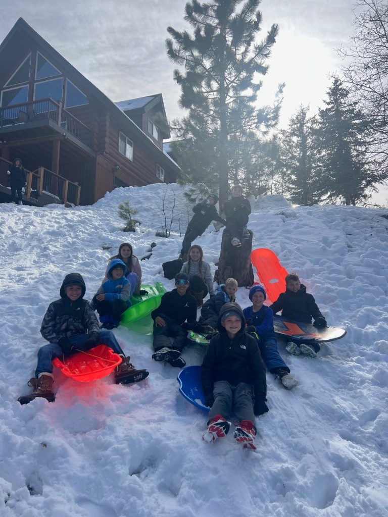 Playing in the snow at one of the Airbnbs in Big Bear