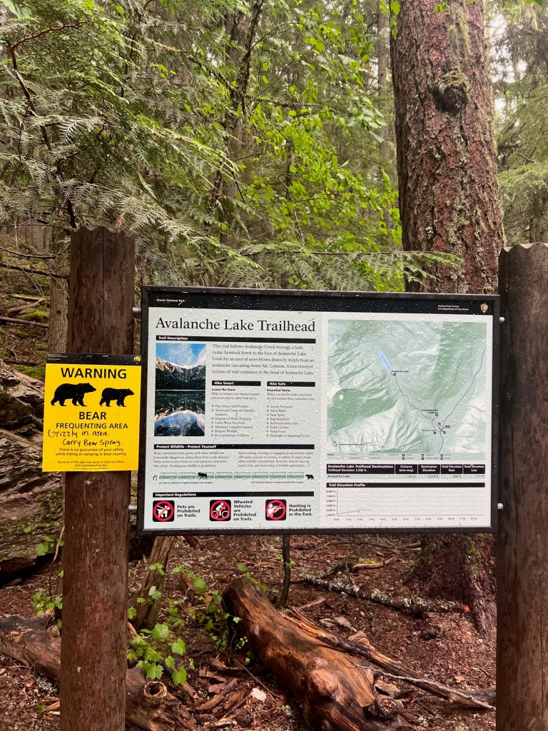 A bear warning at Avalanche Lake Glacier N.P.