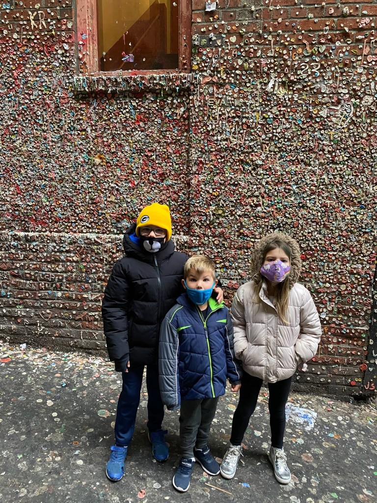 Visiting the gum wall is one of the more unique things to do in Seattle with kids