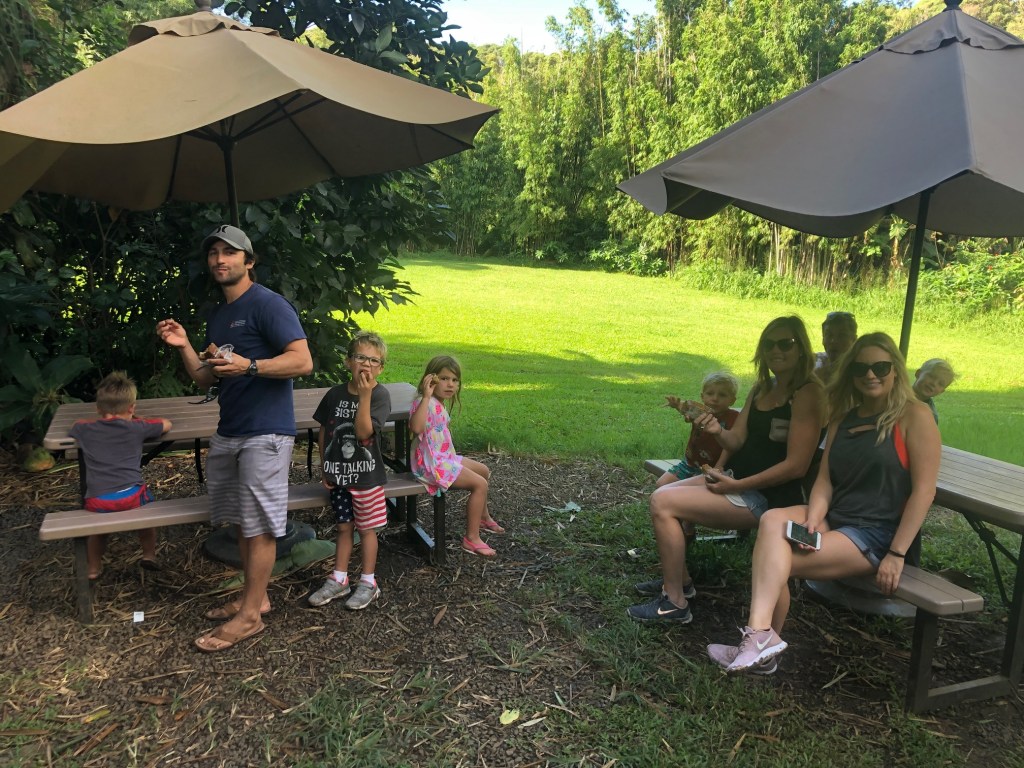 Enjoying banana bread at one of the best stops on the road to Hana