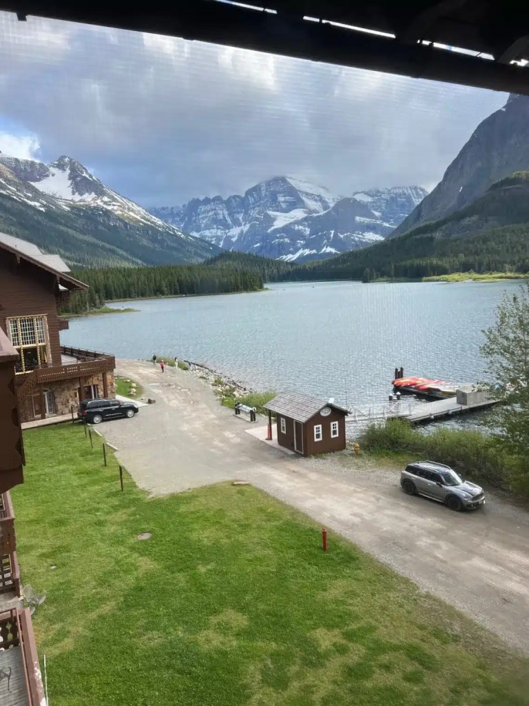 Our view from the Many Glacier Hotel in Glacier National Park