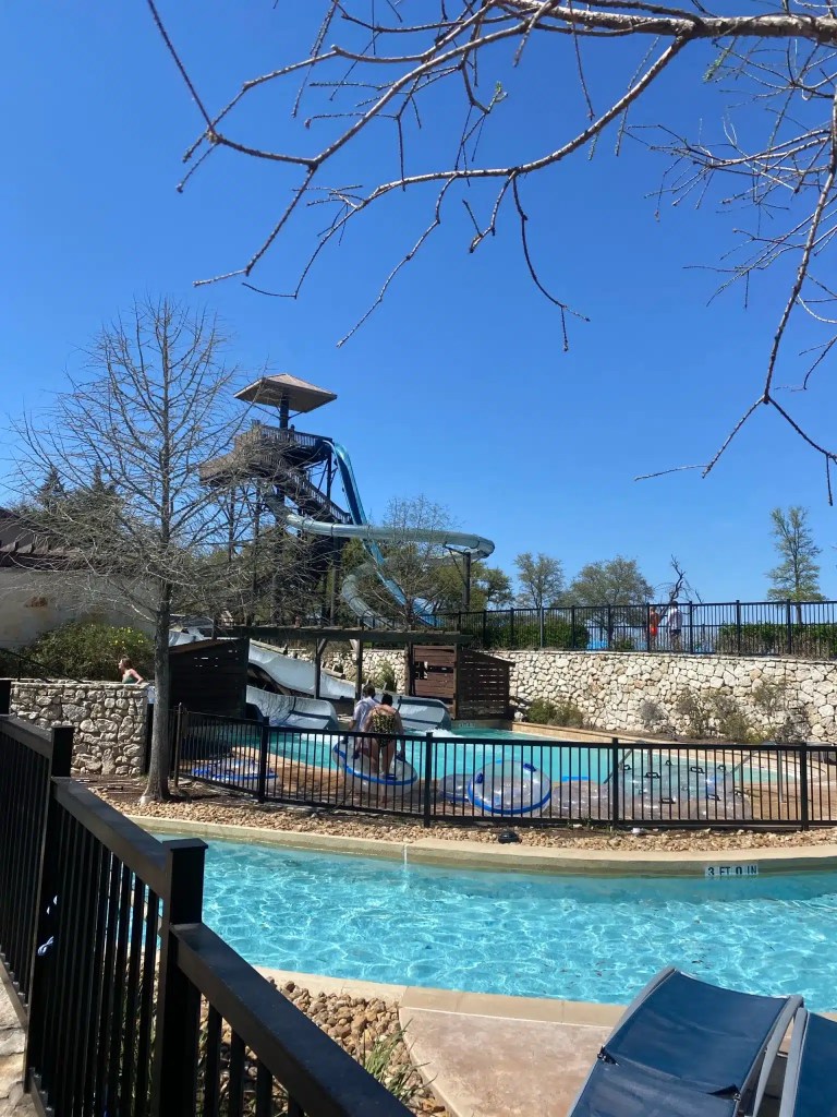 Waterslides at one of the fun hotels for kids in Texas