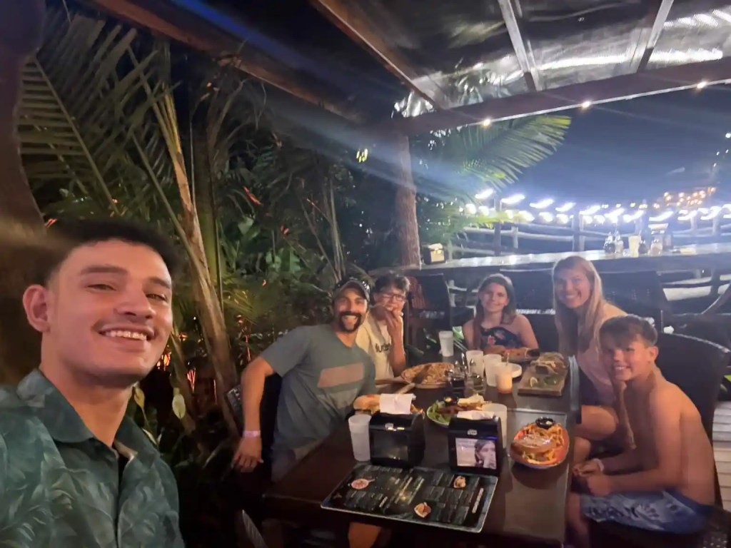 A family eating dinner at the Los Lagos hotel in Costa Rica.