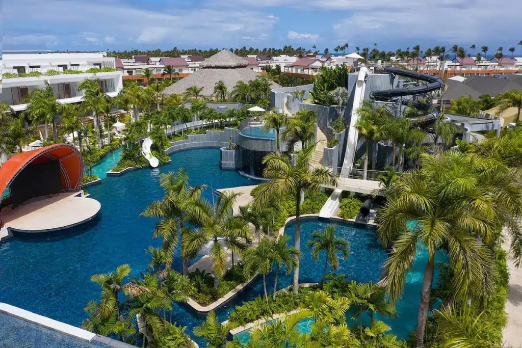 Waterslides and a pool at one of the best family resorts in Punta Cana