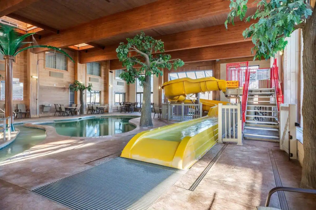 A pool and slide at a Green Bay water park hotel