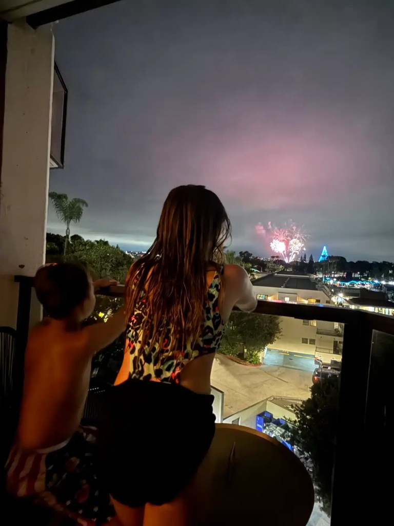 Watching fireworks from the Hyatt Regency Mission Bay hotel