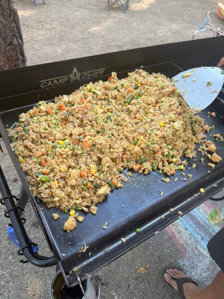 Chicken fried rice is an easy camping meal