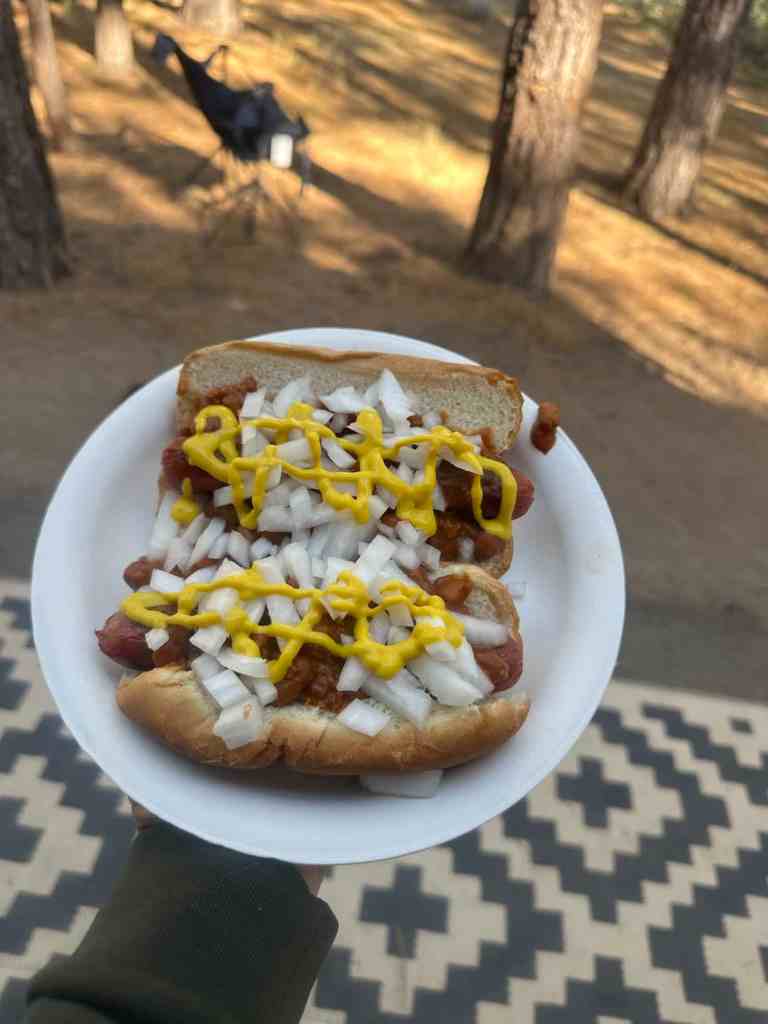 Chili dogs are one of the kids' favorite easy camping meals