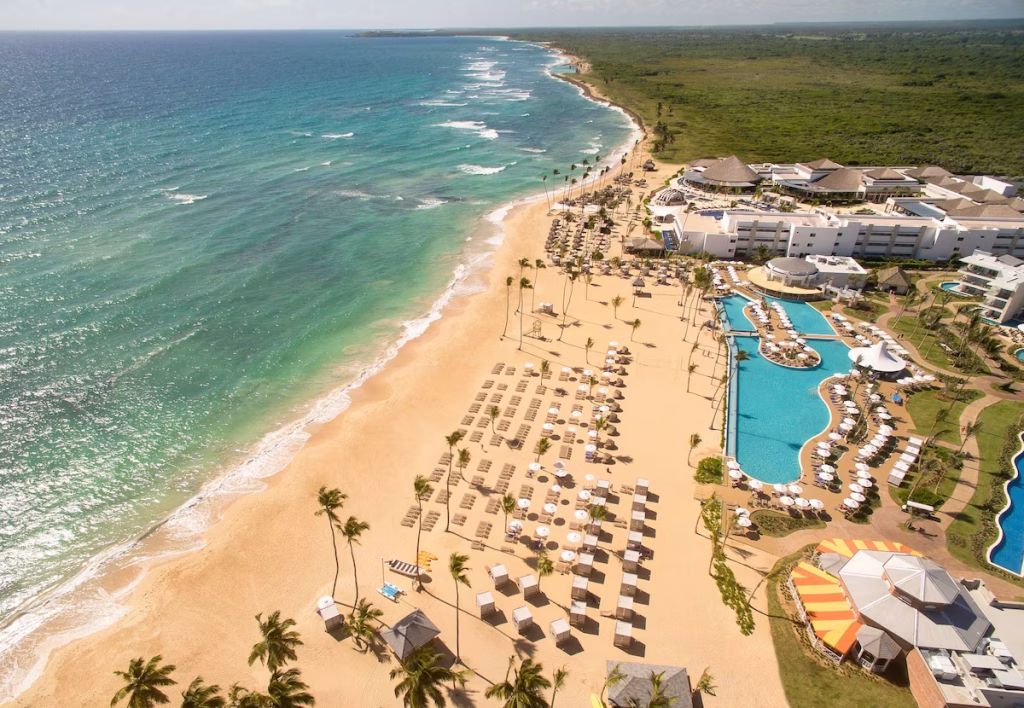 A beach at one of the luxury family resorts in the Caribbean 