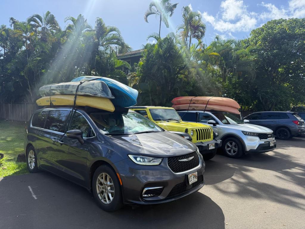 Transporting kayaks to the Wailua River in Kauai