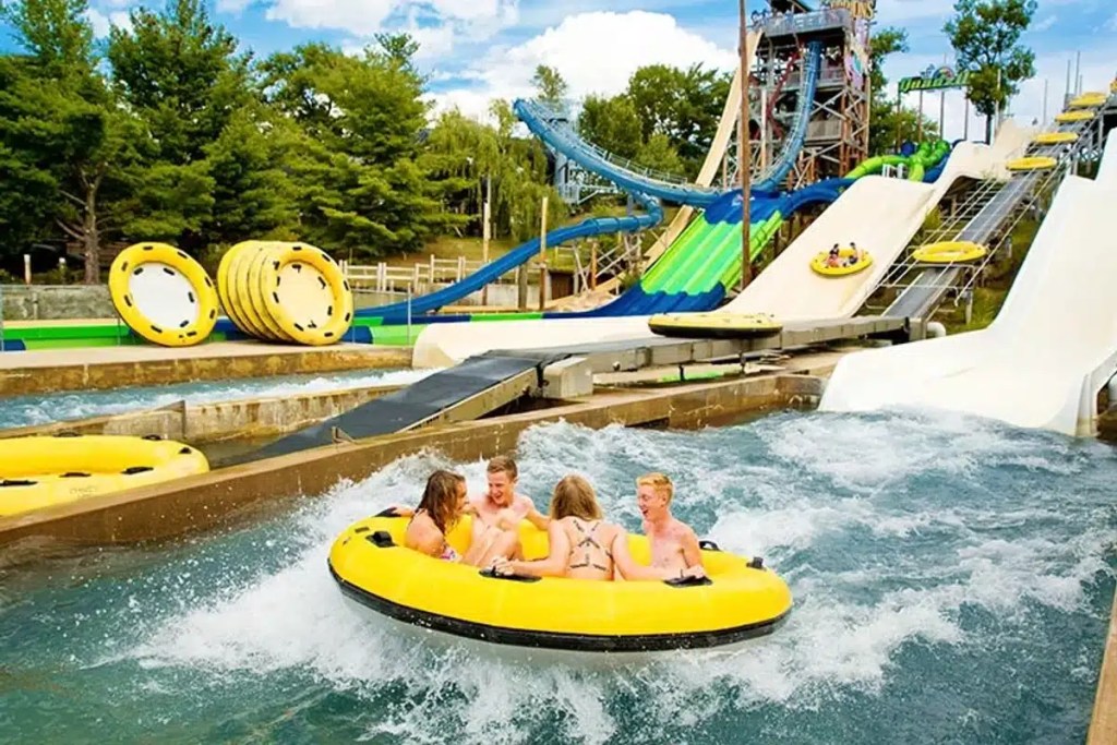 Multiple waterslides of all shapes and sizes at Noah's Ark, which is one of the best water parks in America