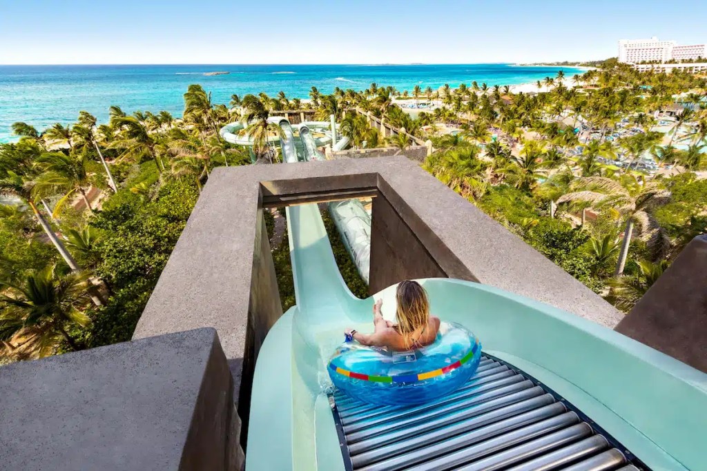 A long waterslide with ocean views from the top at one of the best waterparks in America
