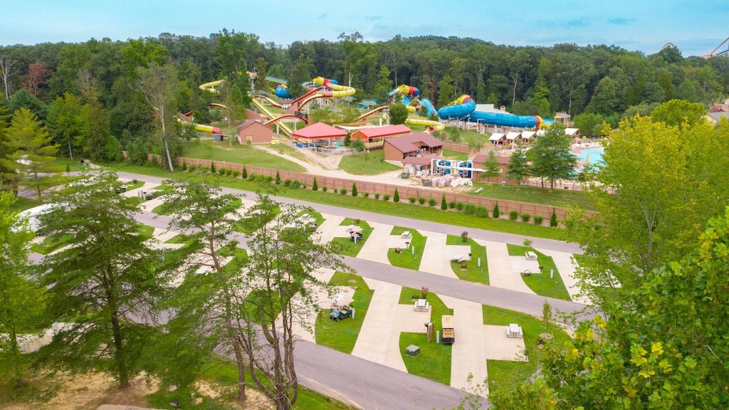 A campground with a huge waterpark right next door