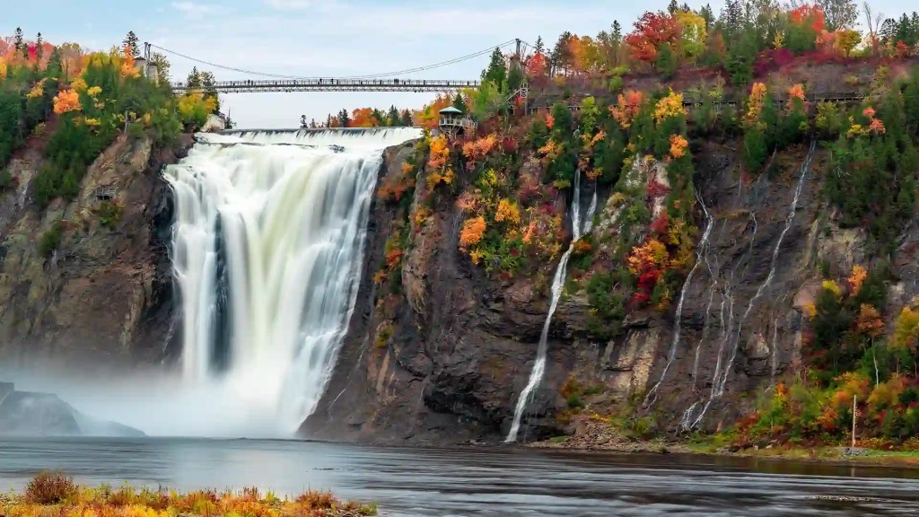 Views of the fall foliage and a waterfall on a New England cruise