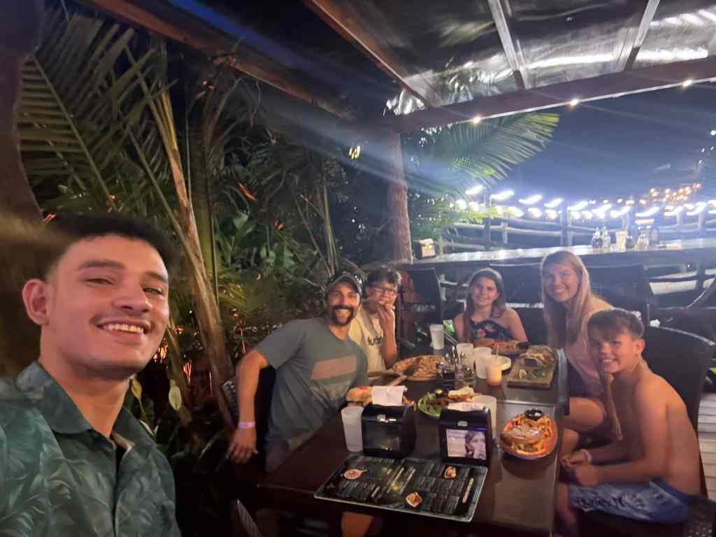 A family eating dinner at the Los Lagos hotel in Costa Rica.