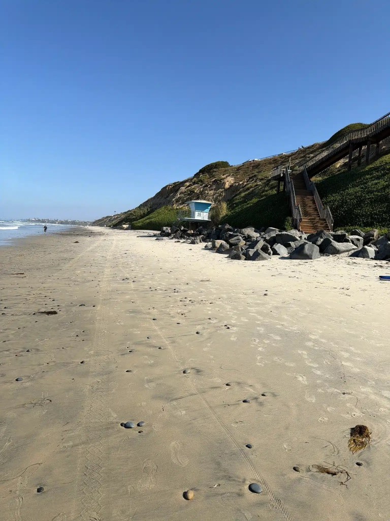 The staircase leading from the beach to the South Carlsbad state beach campground