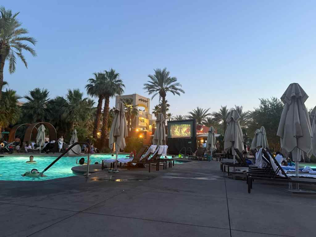 An outdoor movie at a Palm Desert resort, which is one of my favorite March vacation ideas