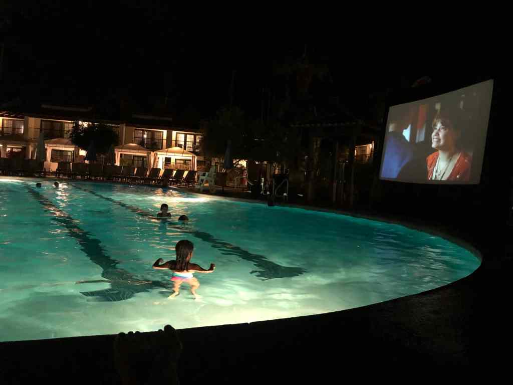 A dive-in movie playing at the Omni Rancho Las Palmas resort in Palm Springs