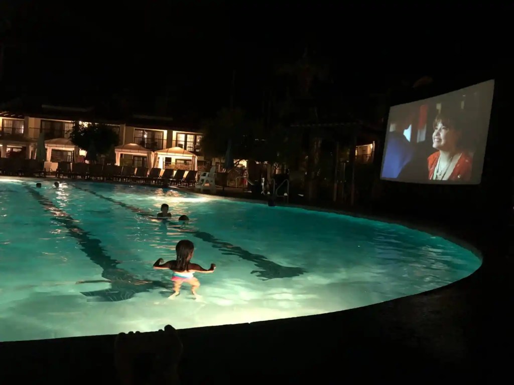 A dive-in movie playing at the Omni Rancho Las Palmas resort in Palm Springs